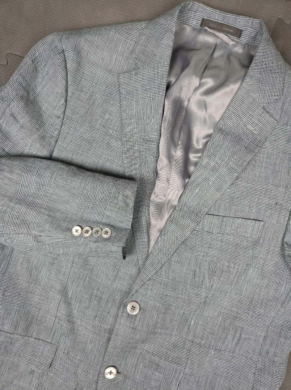 Lauren Ralph Lauren 100% Linen Glen Check Blazer Mens 40R Gray Sport Coat Jacket